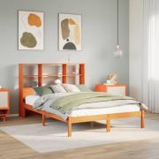vidaXL Säng med bokhylla utan madrass vaxbrun 160x200cm massiv furu