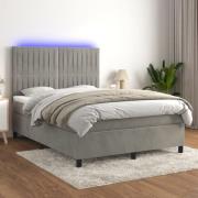 vidaXL Ramsäng med madrass & LED ljusgrå 140x190 cm sammet