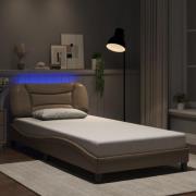 vidaXL Sängram med LED-belysning cappuccino 100x200 cm konstläder