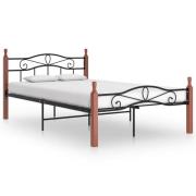 vidaXL Sängram svart metall och massiv ek 120x200 cm