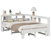 vidaXL Säng med bokhylla utan madrass vit 140x190cm massiv furu