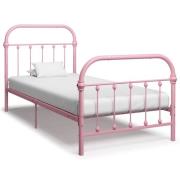 vidaXL Sängram utan madrass rosa metall 100x200 cm