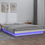 vidaXL Sängram LED vit 150x200 cm massivt trä