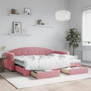 vidaXL Dagbädd utdragbar med lådor rosa 80x200 cm sammet