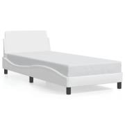 vidaXL Sängram med huvudgavel vit 90x190 cm konstläder