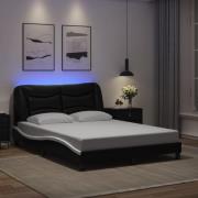 vidaXL Sängram med LED-belysning svart och vit 120x200 cm konstläder