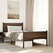 vidaXL Sängram utan madrass metall brun ek 100x200 cm