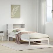 vidaXL Säng med bokhylla utan madrass vit 100x200cm massiv furu