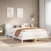 vidaXL Säng med bokhylla utan madrass vit 150x200cm massiv furu
