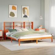 vidaXL Säng med bokhylla utan madrass vaxbrun 180x200cm massiv furu