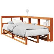 vidaXL Säng med bokhylla utan madrass vaxbrun 75x190 cm massiv furu