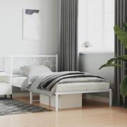 vidaXL Sängram med huvudgavel och fotgavel vit metall 107x203 cm