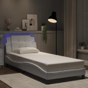 vidaXL Sängram med LED-belysning vit 90x190 cm konstläder