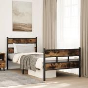 vidaXL Sängram utan madrass metall rökfärgad ek 100x190 cm