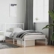 vidaXL Sängram med huvudgavel metall vit 100x190 cm