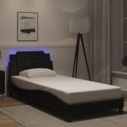 vidaXL Sängram med LED-belysning svart 90x190 cm konstläder