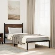 vidaXL Sängram utan madrass metall brun ek 75x190 cm