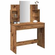 vidaXL Sminkbord med spegel gammalt trä 96x39x142 cm
