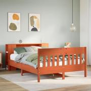 vidaXL Säng med bokhylla utan madrass vaxbrun 120x200 cm massiv furu