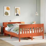 vidaXL Säng med bokhylla utan madrass vaxbrun 135x190cm massiv furu