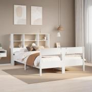 vidaXL Säng med bokhylla utan madrass vit 140x200cm massiv furu