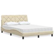 vidaXL Bed with Mattress Cream 140x190 cm Fabric