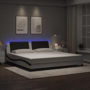 vidaXL Sängram med LED-belysning vit och svart 200x200 cm konstläder