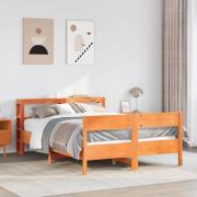 vidaXL Sängram utan madrass vaxbrun 140x200 cm massiv furu