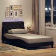 vidaXL Sängram med LED utan madrass mörkbrun 100x200 cm tyg