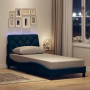vidaXL Sängram med LED utan madrass blå 90x200 cm tyg