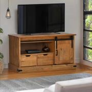 vidaXL TV-bänk HALDEN med skjutdörr 110x40x60 cm massivt trä