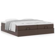 vidaXL Ottoman sängram med madrasser brun 200x200 cm konstläder