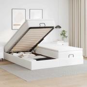 vidaXL Ottoman sängram med madrasser vit 200x200 cm konstläder