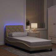 vidaXL Bed Frame with LED without Mattress Cream 90x200 cm Fabric