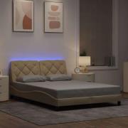 vidaXL Bed Frame with LED without Mattress Cream 140x190 cm Fabric