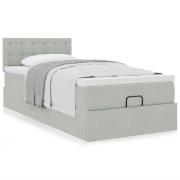 vidaXL Ottoman sängram med madrass ljusgrå 90x200 cm sammet