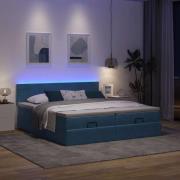 vidaXL Ottomansk säng med madrasser och LED-lampor mörkblå 200x200cm