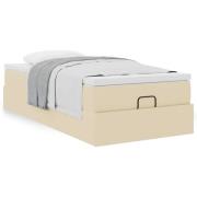 vidaXL Ottoman sängram med madrass gräddvit 90x200 cm tyg