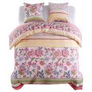 vidaXL Påslakanset blommigt/randigt rosa 200x220/80x80 cm