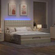 vidaXL Ottoman sängram med madrass gräddvit 160x200 cm tyg