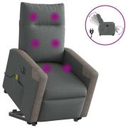 vidaXL Elektrisk massagefåtölj med uppresningshjälp mörkgrå tyg