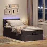 vidaXL Ottomansk säng med madrass och LED-lampor mörkbrun 90x200cm tyg
