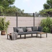 vidaXL Trädgårdssoffa med dynor 3 delar svart aluminium