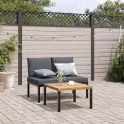 vidaXL Trädgårdssoffa med dynor 2 delar svart aluminium