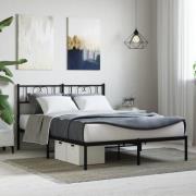 vidaXL Sängram med huvudgavel metall svart 160x200 cm