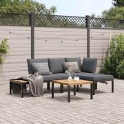 vidaXL Trädgårdssoffa med dynor 4 delar svart aluminium