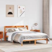 vidaXL Sängram med huvudgavel vaxbrun 120x200 cm massiv furu