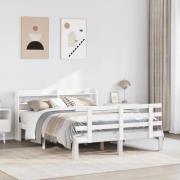 vidaXL Sängram med huvudgavel vit 150x200 cm massiv furu