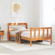 vidaXL Sängram med huvudgavel vaxbrun 75x190 cm massiv furu