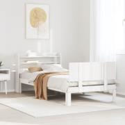 vidaXL Sängram med huvudgavel vit 75x190 cm massivt furu
